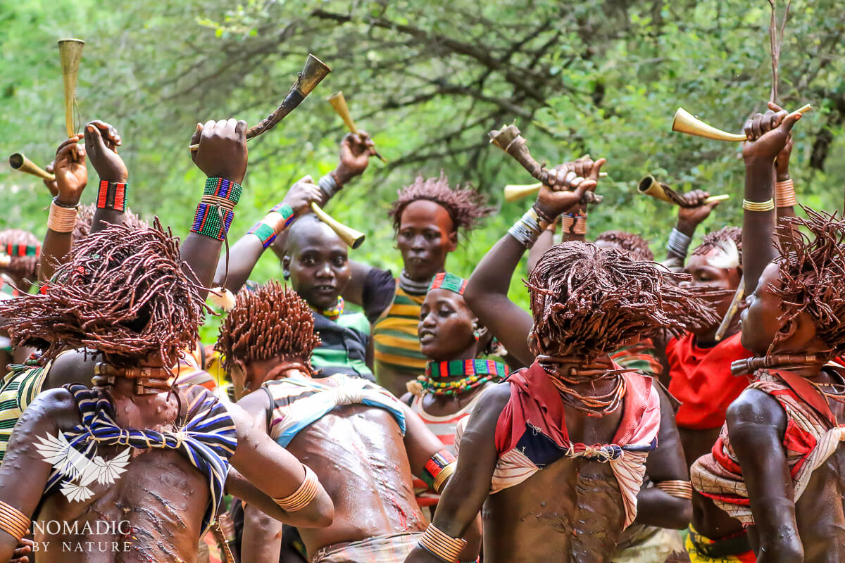 Ethiopia Hamar Bull Jumping Ceremony Whipping Women