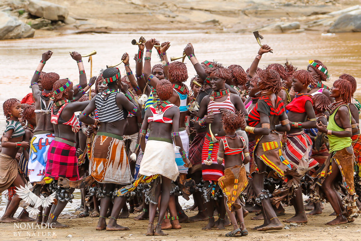 Ethiopia Hamar Bull Jumping Ceremony Whipping Women