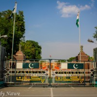 Wagah Border Gates with Flags Flying High