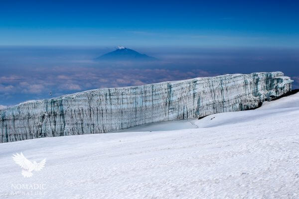 A Massive African Glacier with Mount Meru in the Background, Mount Kilimanjaro, Tanzania