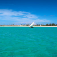 Swahili Dhow Sailing in front of Rolas Island, Quirimbas National Park, Mozambique
