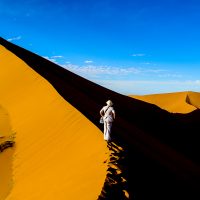 Putting First Tracks on Big Daddy Dune at Dawn, Sossusvlei, Namibia