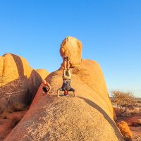 Yoga Headstands at Spitzkoppe, Namibia