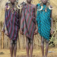 Three Tall, Slender Mursi Girls, Ethiopia